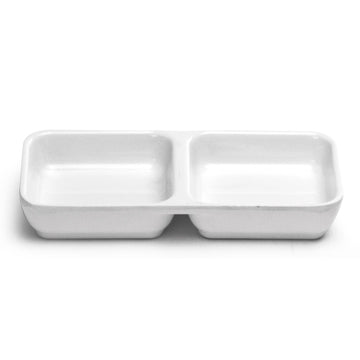 3"X6" Melamine Square Twin Sauce Plate, White