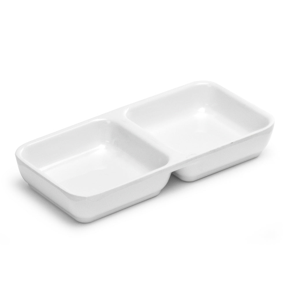 3"X6" Melamine Square Twin Sauce Plate, White