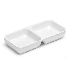 3"X6" Melamine Square Twin Sauce Plate, White