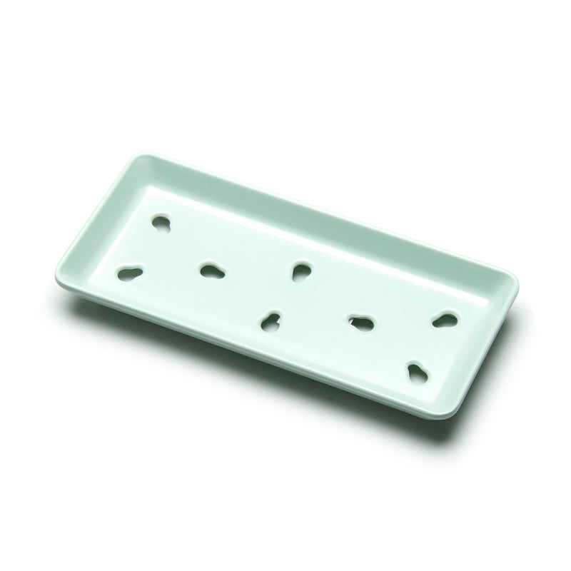 Light Green Perforated Melamine Sushi Case Plate — 8¾ × 4 in
