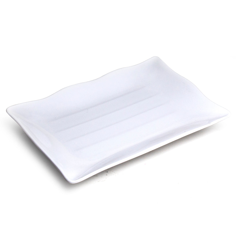 11"X7" Melamine Wave Rectangular Plate, White