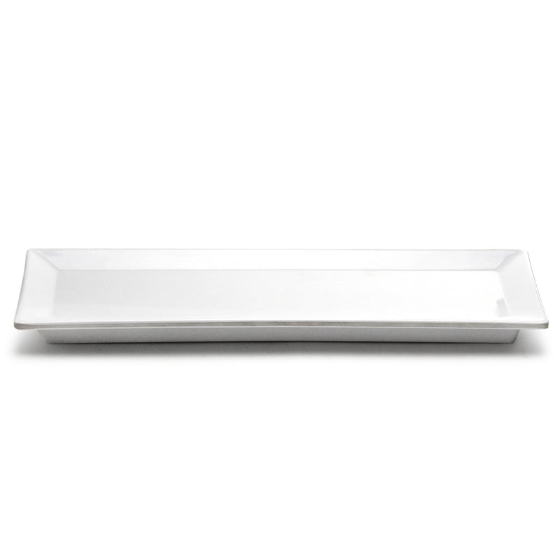 Side view of the white rectangular melamine plate
