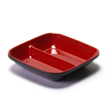 Melamine Square Twin Sauce Dish 3-1/2", Black/Red