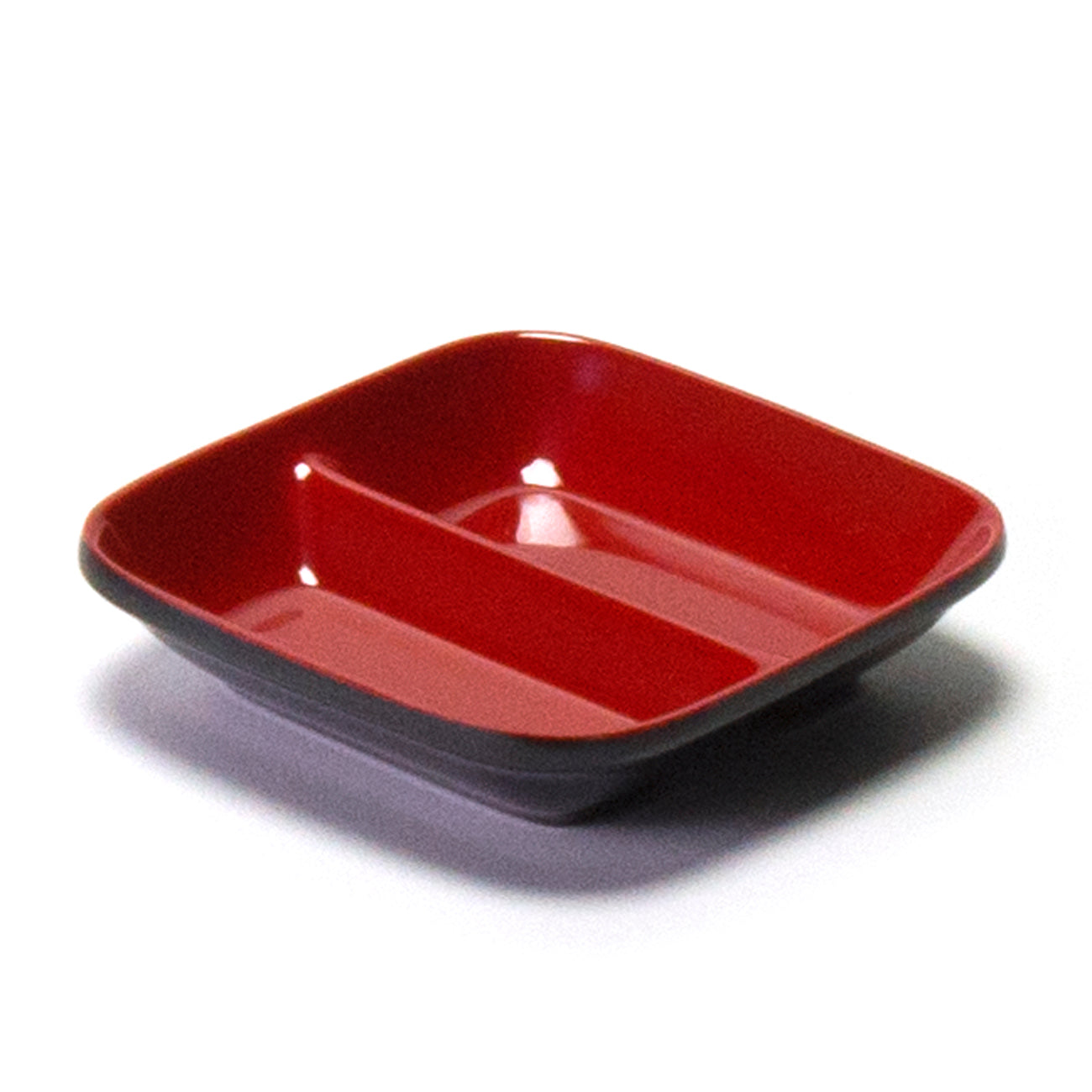 Melamine Square Twin Sauce Dish 3-1/2", Black/Red