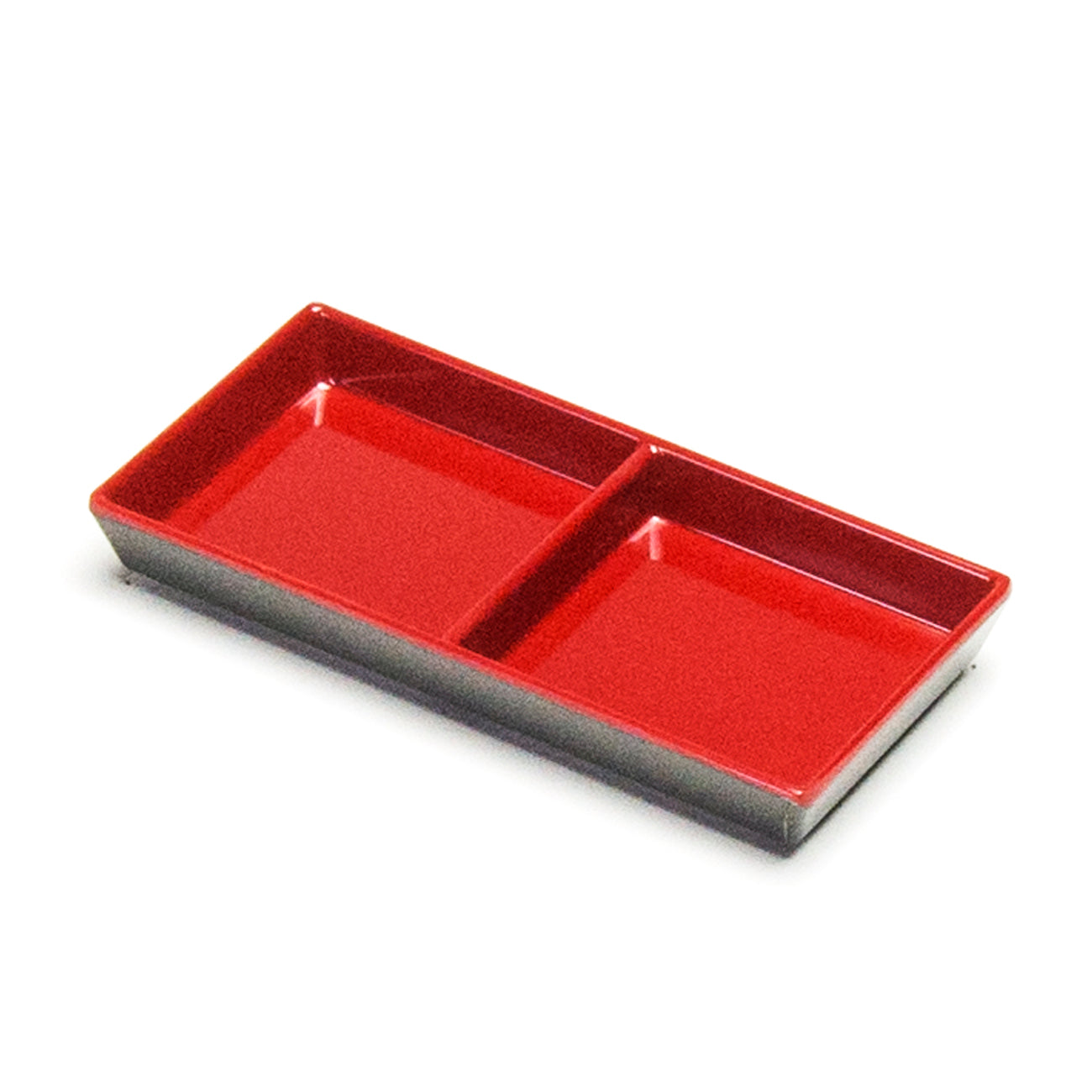 Melamine Rectangular Twin Sauce Dish 6"x3", Black/Red