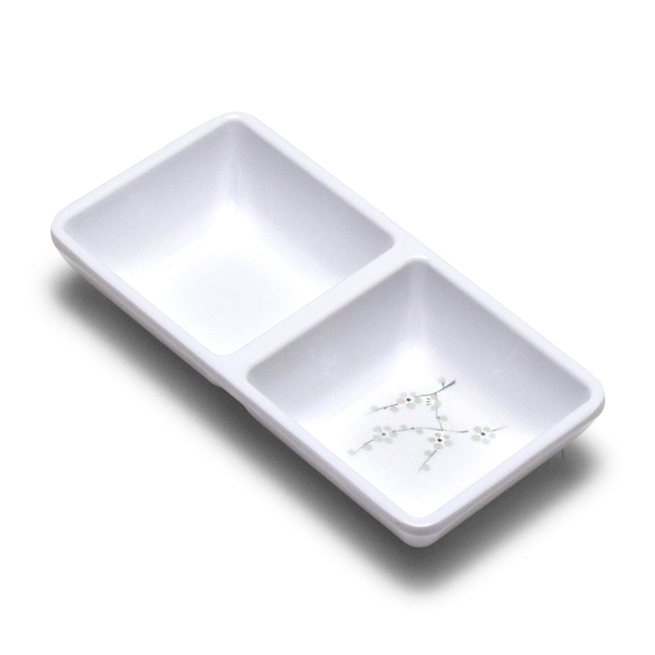 Melamine Rectangular Twin Sauce Dish 5.75"x2.75", White Plum