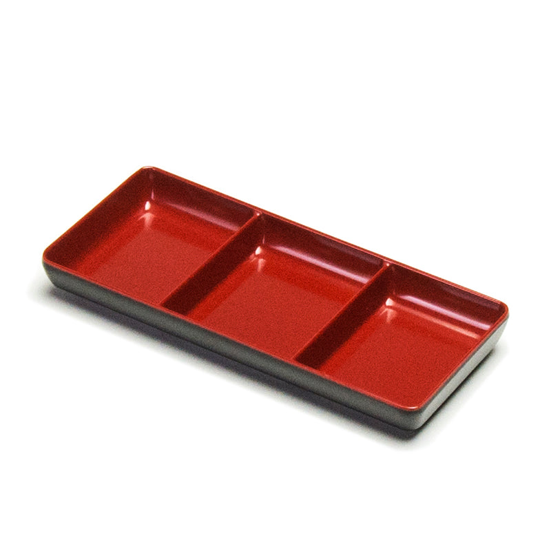 Black & Red Melamine Three-Compartment Sauce Dish