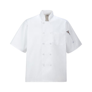 Short Sleeved Chef Coat w Plastic Button, White, X-Large