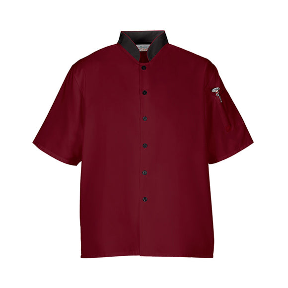 Euro Lightweight Chef Coat Shirt M/L/XL - Burgundy/Black
