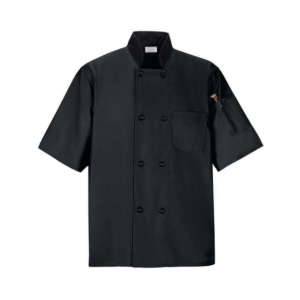 Short Sleeved Chef Shirt w Pockets, Black, Medium