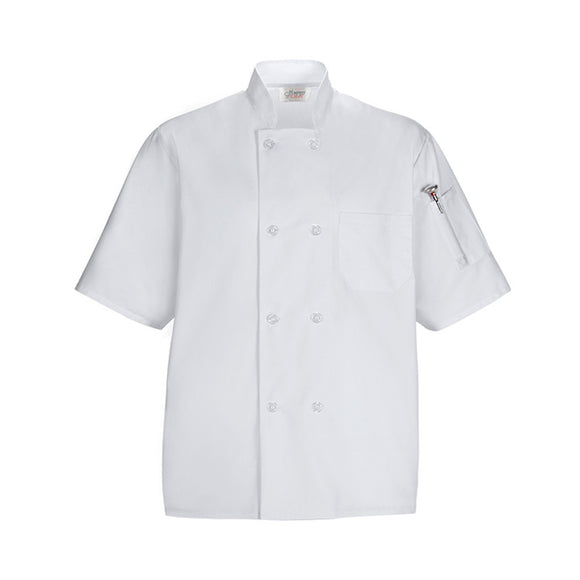 Short Sleeved Chef Shirt w Pockets, White, Medium