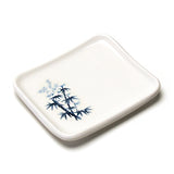 5½″ × 4⅞″ White & Blue Bamboo-Pattern Melamine Rectangular Plate