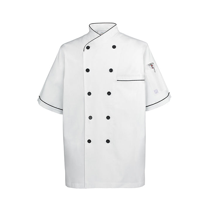 Chef Shirt Euro Style, White w Black Trim - S/M/L/XL