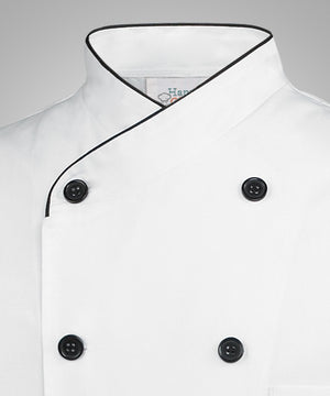 Chef Shirt Euro Style, White w Black Trim - S/M/L/XL