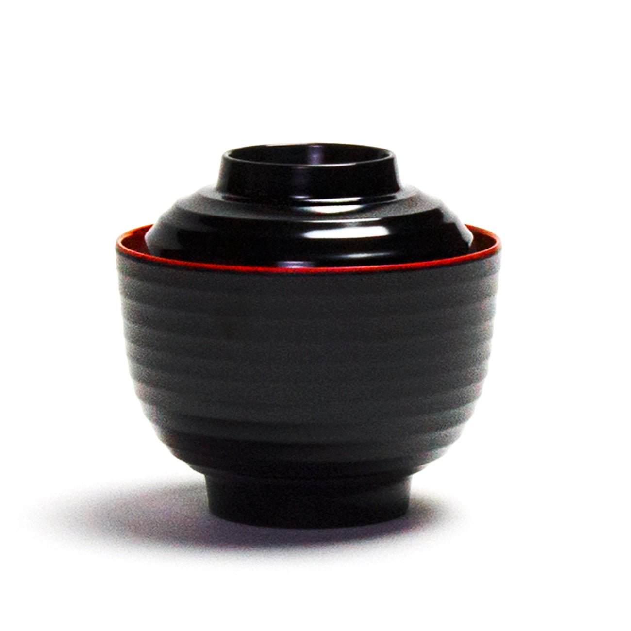 Melamine Miso Soup Bowl with Cover 3-3/4", Black/Red