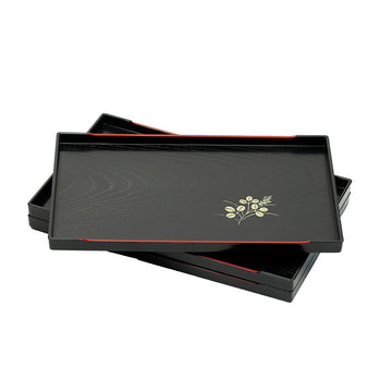Rectangular Flower Lacquer Tray 10"x6-1/4", Black