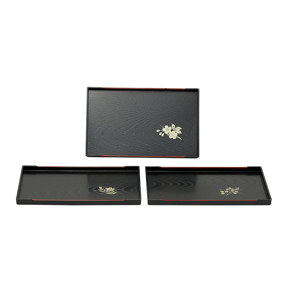 Rectangular Flower Lacquer Tray 10"x6-1/4", Black