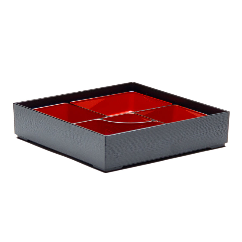 9½ in Square Black & Red Lacquer Bento Box