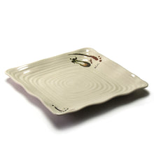 11″ Beige Eggplant-Pattern Melamine Wavy Square Plate — Concentric Ridges