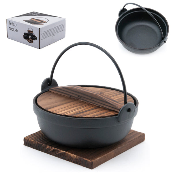 Iron Nabe Pot 8.2" (21cm) w/ Wooden Lid & Base