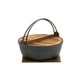 Cast Iron Nabe Pot with Wooden Lid & Base, 8.5"