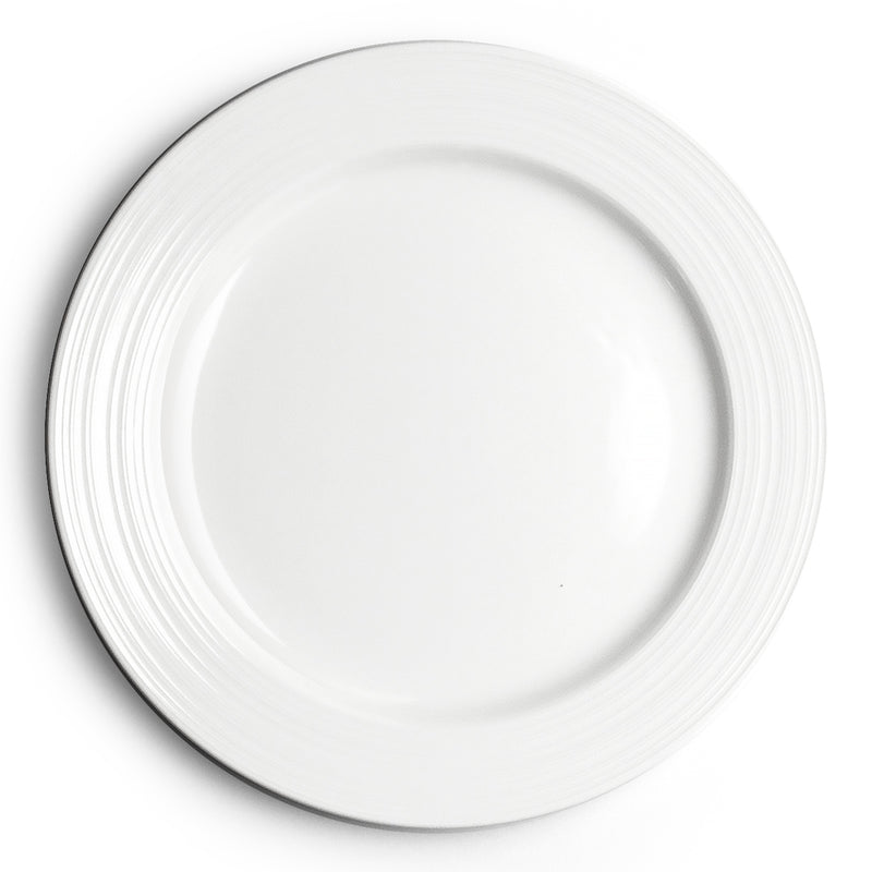 12″ White Ceramic Round Plate — Ridged Rim — A Refined Rim