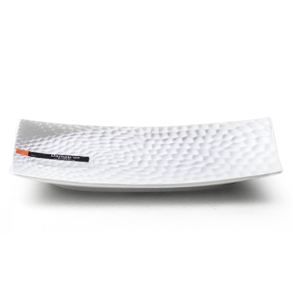 14″ × 8½″ White Ceramic Textured Rectangular Plate — White with Subtle Surface Relief