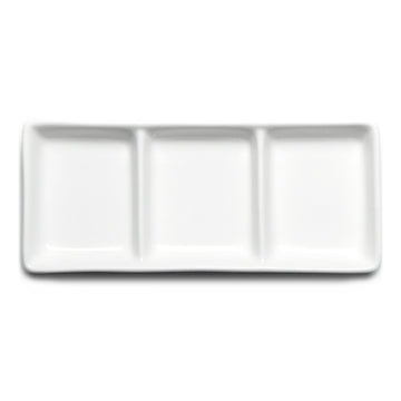 3-Compartment Sauce Plate 8"x3-1/2", White Ceramic