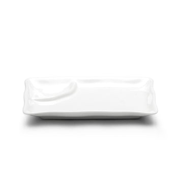 2-Compartment Plate 8"x4-3/4", White Ceramic