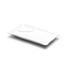 8″ × 4¾″ White Ceramic Lotus-Rim 2-Compartment Plate