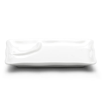 2-Compartment Plate 10"x6", White Ceramic