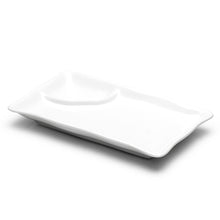 10″ × 6″ White Ceramic Lotus-Rim 2-Compartment Plate