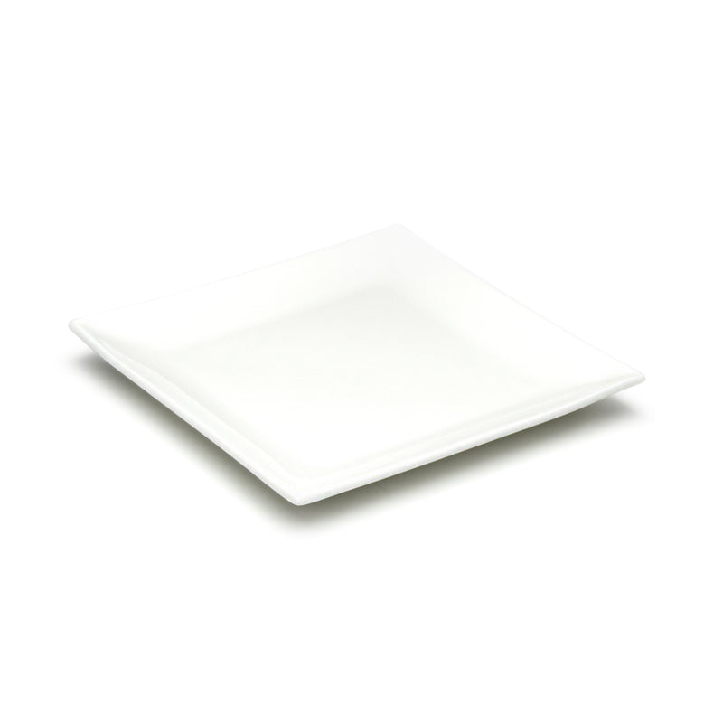 8″ White Ceramic Square Plate — A Softly Bowed Square
