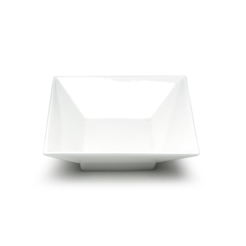 Front-aligned view of the A1510 square white bowl showing its sloping front panel and smaller base