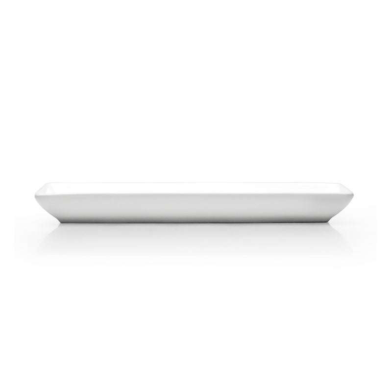 Side profile of the A15157 white plate showing gently raised edges