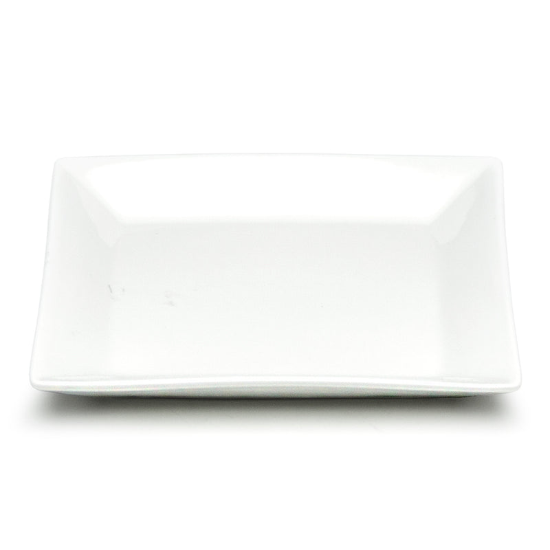 Empty A1531 white ceramic square plate with a broad center and angled border.