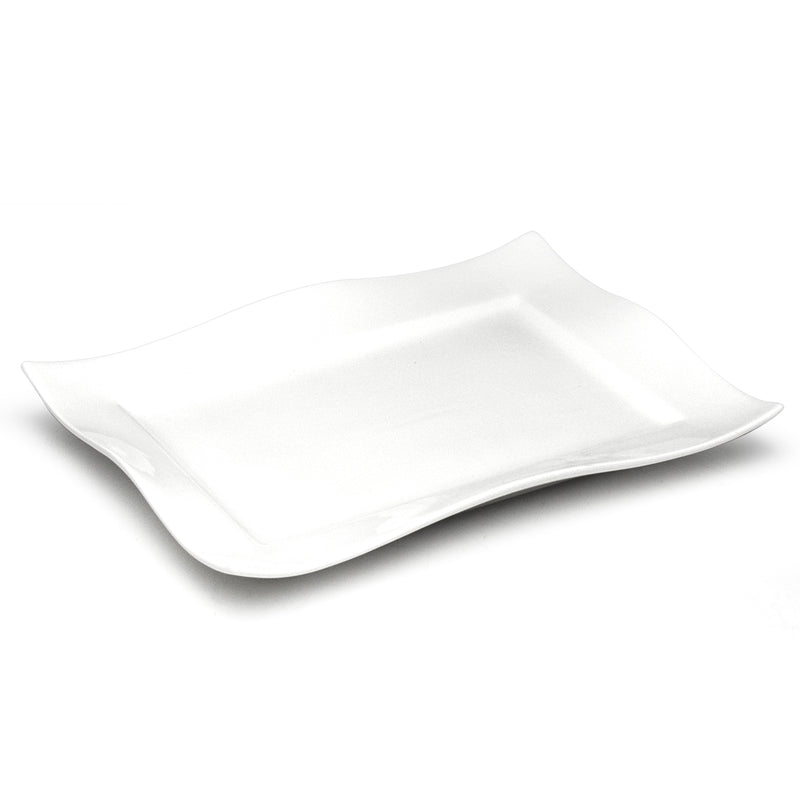 A15416 white ceramic wave-edge rectangular plate