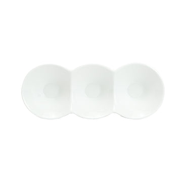 3-Compartment Sauce Bowl Conic Dish 10-3/4", White Ceramic