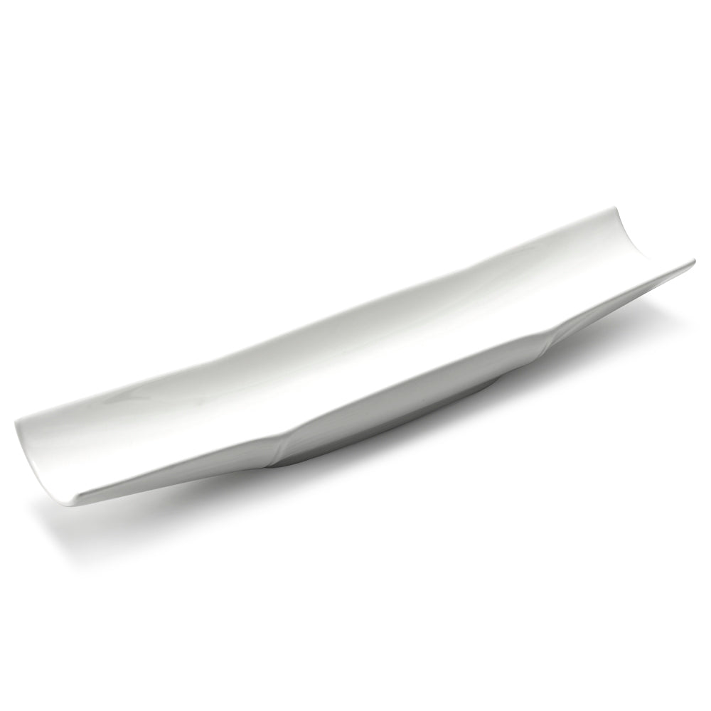 17-1/2"x3-1/2" Bamboo Platter, White Ceramic
