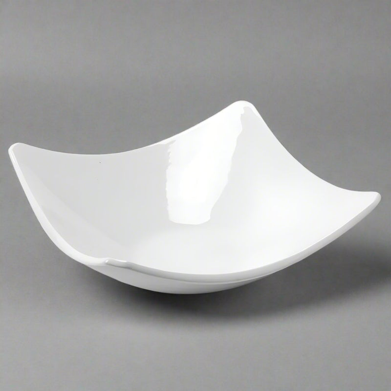 A1713 white square bowl with curved sides and four raised corners.