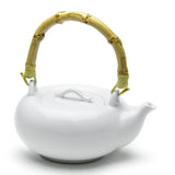Teapot w/Bamboo Handle 7-1/2"H, White Ceramic