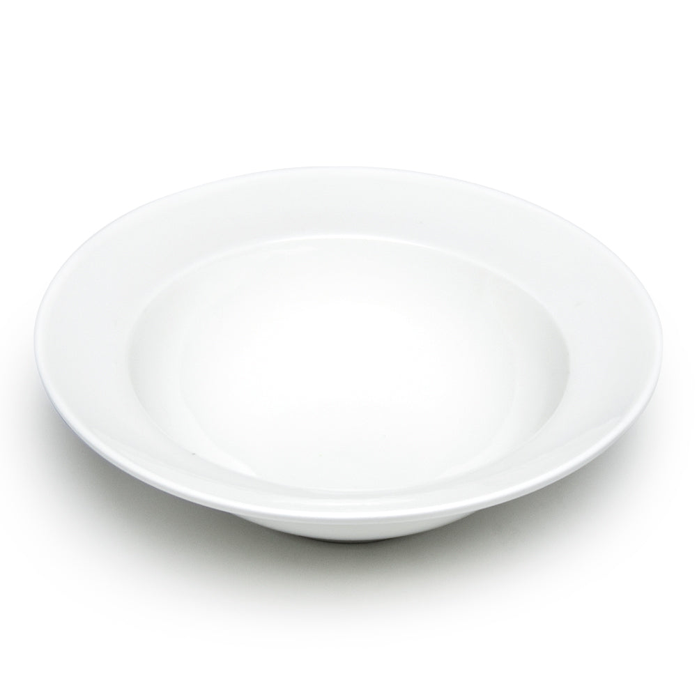 10-1/2" Round Wide Rim Bowl, White Ceramic