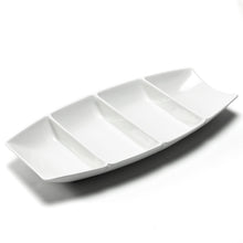 15″ × 7″ White Ceramic Deep Four-Compartment Boat Plate