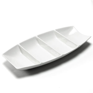 4-Compartment Boat Plate Deep 15"x7", White Ceramic