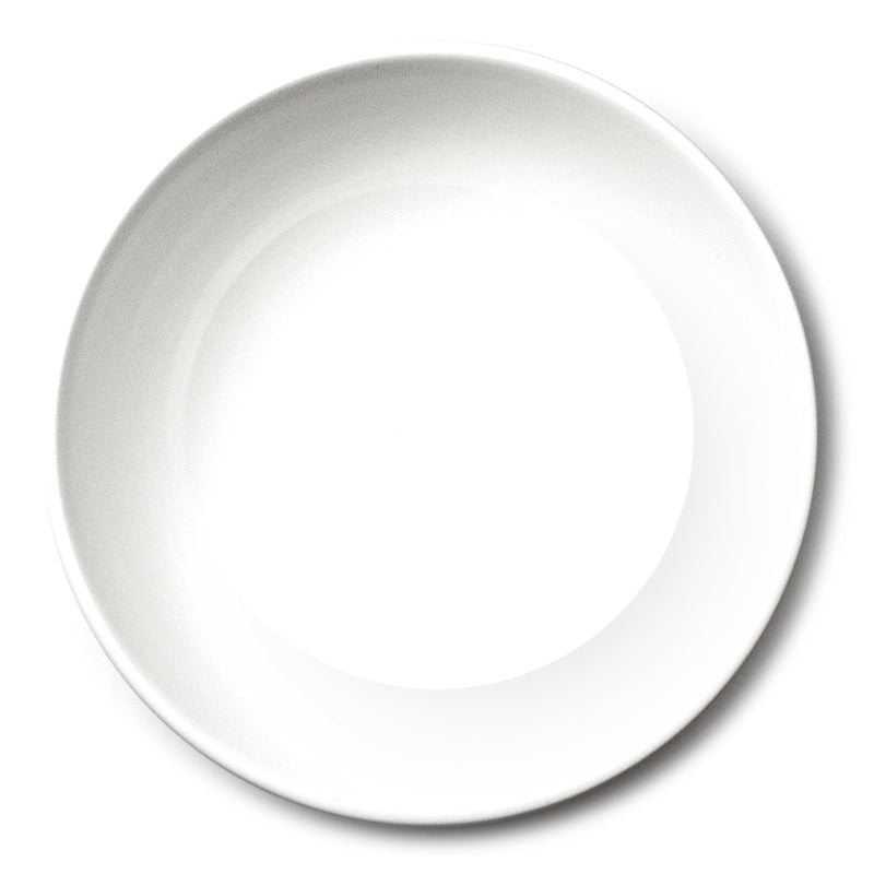Overhead view of the A2016 round white ceramic noodle bowl