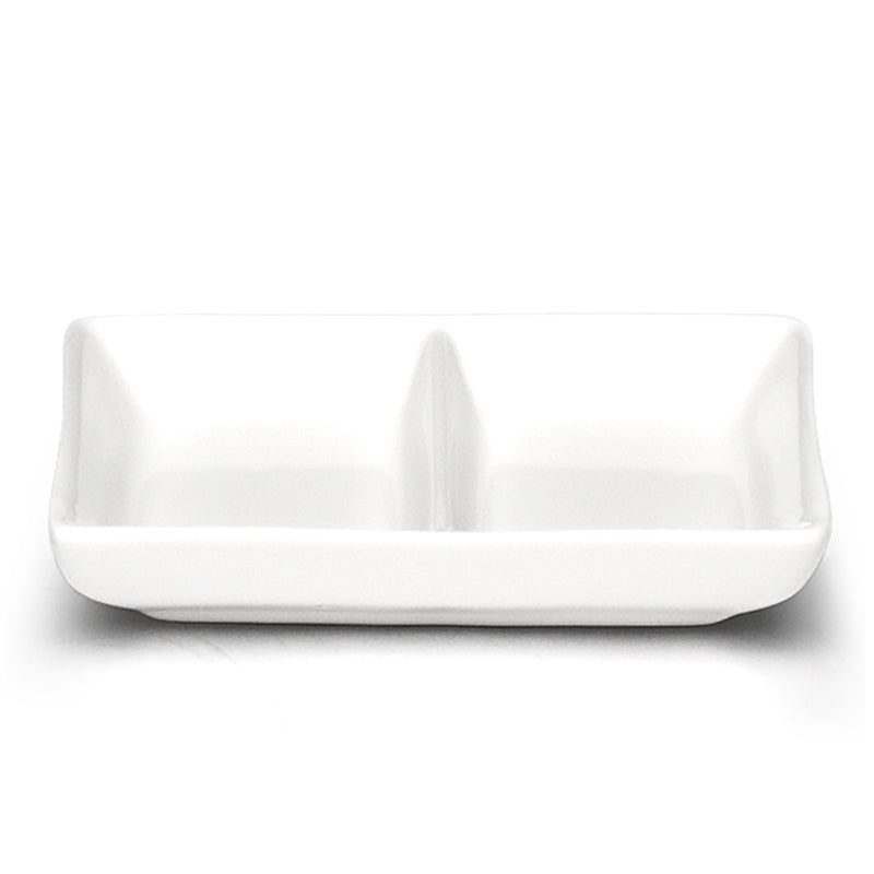 4 × 2¾ in White Ceramic Twin Sauce Dish — A2653