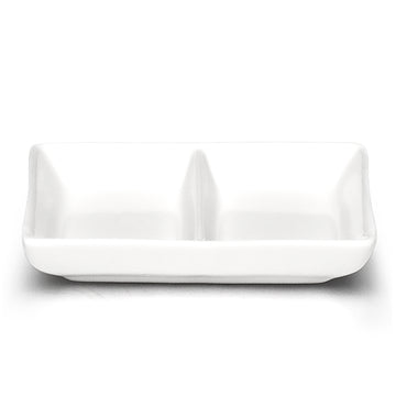 4"x2-3/4" Twin Sauce Dish, White Ceramic