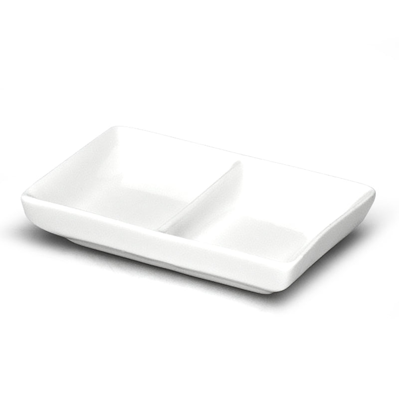 4 × 2¾ in White Ceramic Twin Sauce Dish — A2653