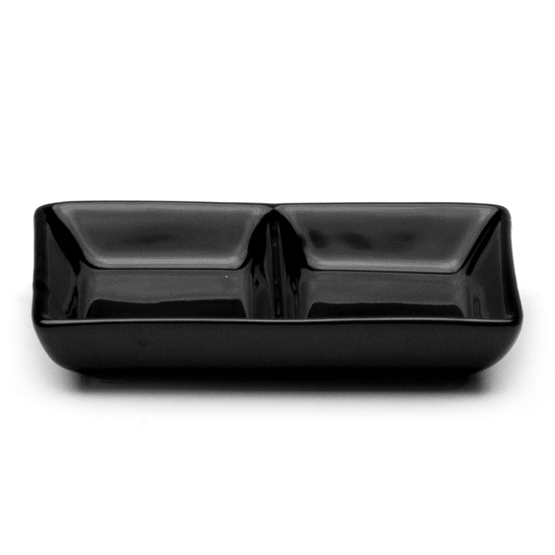 4 × 2¾ in Black Ceramic Twin Sauce Dish — A2653-B
