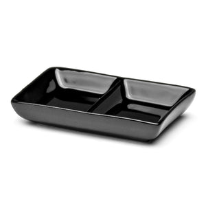 4"Lx2-3/4"W Twin Sauce Plate, Black Ceramic